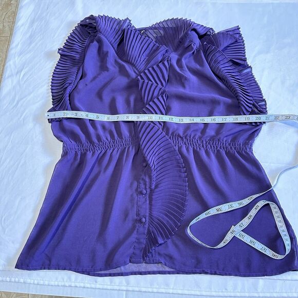 Faith 21 Ruffle Front Sheer Purple Button Top Blouse Sz XL Sleeveless Career - Picture 5 of 8